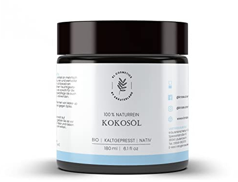 Kräuterland Bio Kokosöl 180ml Glastiegel unraffiniert natives Kokosnussöl | kaltgepresstes kokosfett für Haut & Haare, kein chemischer/thermischer Raffinationsprozess, reichhaltige, okklusive Wirkung