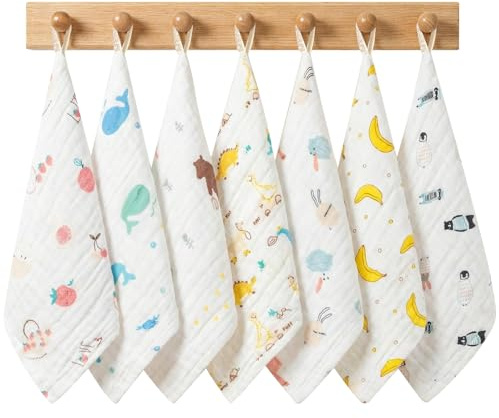 ALBOYI 7-pack baby muslin tvättdukar, nyfödd baby ansiktshandduk dregel haklapp tvättdukar näsduk saliv torkdukar för småbarn pojkar och flickor