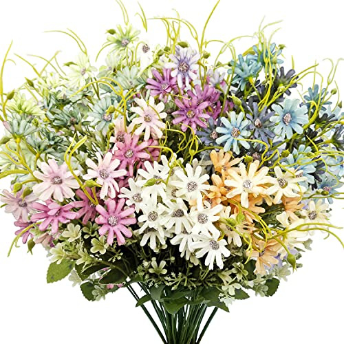 Guagb 6Pcs Artificial Daisy Silk Flower Outdoor UV Resistant Fake Wildflowers Faux Greenery Shrubs Plastic Plants Arrangements for Home Indoor Outside Garden Vase Decor