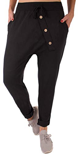 stylx Damen Jogginghose Größe 36-50 Sweatpants Sterne Boyfriend Ali Baba Style Anker Camouflage Uni Farben (Uni schwarz, 46-48)