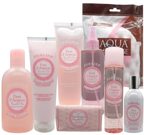 SET PERLIER FIORI D'ARANCIO : BAGNO SCHIUMA 500ML+ CREMA CORPO 250ML+ DOCCIA SCHIUMA 250ML + SAPONE SOLIDO + PROFUMO 100ML + ACQUA PROFUMATA 200ML+ DEODORANTE 100ML + GUANTO SPUGNA