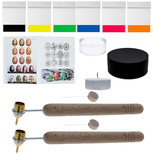 Fine and Medium Tip Kistkas, Beeswax, 6 Dyes, Cleaning Wires, Candle, Stand and Instructions Ukrainian Easter Egg Decorating Kit