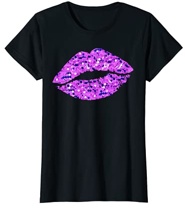 80s & 90s Motto Kussmund Lippen Motiv Vintage Lila T-Shirt
