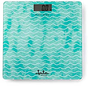 Jata HBAS1490 - Báscula de Baño Digital Grasa Corporal, Pantalla LCD, Alta precisión, Carga USB, Extraplana, Capacidad de 180 kg, Plataforma de Vidrio, Apagado Automático, Azul