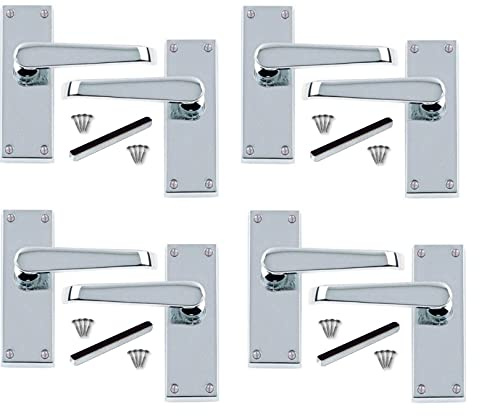 Golden Grace Straight Lever Latch Door Handles, Polished Chrome 120mm | Supplied as a multipack of 4 pairs to coordinate multiple interior doors, showcasing a classic Victorian style.