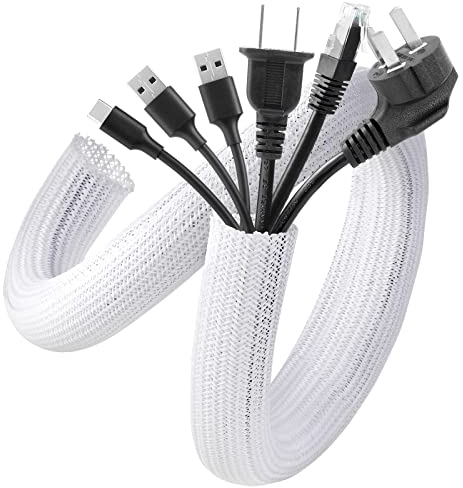 AGPTEK White Cable Tidy Sleeve 2 Pack 5ft - 1.2 inch Wire Cover Cord Organizer Cable Sheath for TV, Computer, Desk, Home, Theater, Car, White
