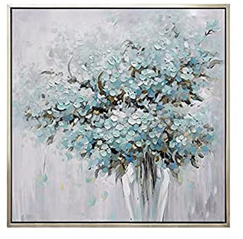 Ölbilder Auf Leinwand Handgemalt,Moderne Abstrakte Vase Floral 100% Handgezeichnet Acryl Malerei Kunstwerk, Große Nordische Blaue Blumen Gemälde Rahmenlose Coole Bilder Kunst Wand Für Zu Hause Ko