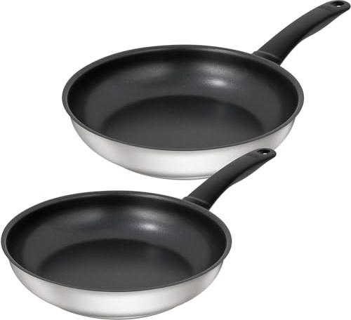 Kuhn Rikon, Set de Sartenes Classic de 24 y 28 cm, Resistente Acero Inoxidable 18/10, Revestimiento Antiadherente: 3 Capas con Partículas de Titanio, el Mango se Mantiene Siempre Frío