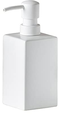 Quadratischer, mattweißer Seifenspender, Keramik-Handseifen- und Lotionspender für Badezimmer, Arbeitsplatte, Seifenspender für die Küche, 400 ml.