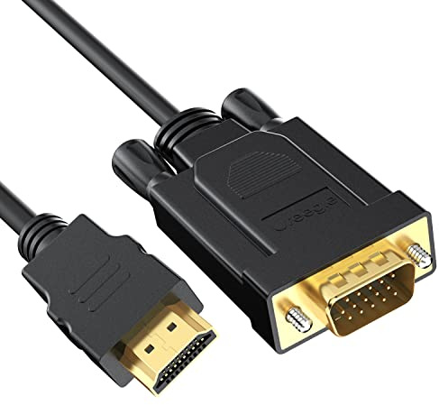 Cable HDMI a VGA de 1,8 m, chapado en oro, entrada HDMI unidireccional a salida VGA macho a macho, cable de cubierta activo de 1080 P para computadora portátil, monitor HDTV proyector Xbox y más