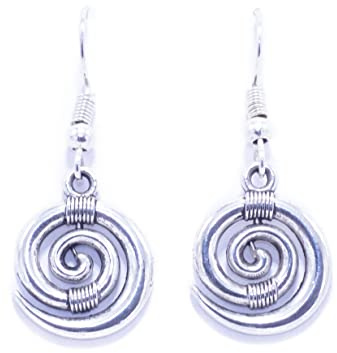 NILUXE DESIGN-Pendientes Mujer Símbolo Celta Espiral de Zamak Bañado en Plata Gancho Plata Ley 925 - Pendientes Colgantes Estilo Bohemio Vintage - Amuleto Protector - Ideal Para Regalar(Pendientes)