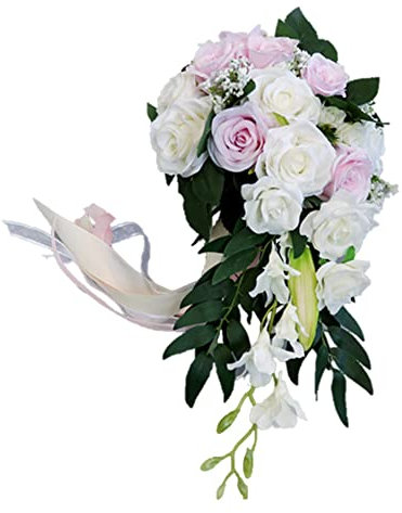 Blumenstrauß Romantische Hochzeit Künstliche Hochzeitsstrauß Koreanischen Rosenstrauß Bouquet Deko Brautjungfer Blumenstrauß Brautstrauß Brautstrauss Rosenstrauß Dekoration für Hochzeit,Weiß Rosa
