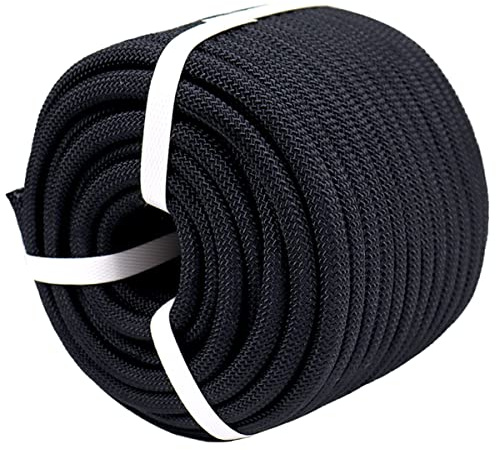 YUZENET Braided Polyester Arborist Rope (3/8 inch X 150 feet) High Strength Bull Rope for Tree Work Truck Securing Camping Swing, Black