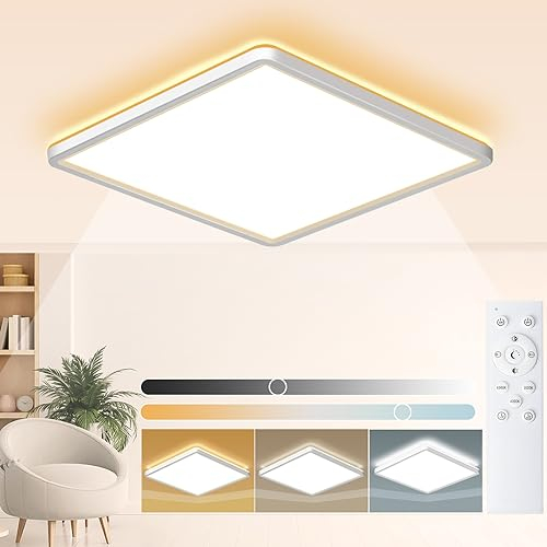 Wholede LED Deckenleuchte Flach Dimmbar, 24W 3240LM LED Lampe mit Fernbedienung, 3000K-6500K Ultra Dünn Quadrat Deckenlampe für Wohnzimmer Küche Flur Schlafzimmer Badezimmer, Ø29cm
