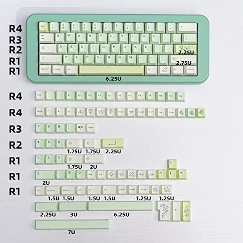 PBT Ginkgo Light Green Keycaps Set - 143 Keys, Cherry Profile, Cute, Custom Dye-Sub, ISO/ANSI, for 60% to 80% Mechanical Keyboards