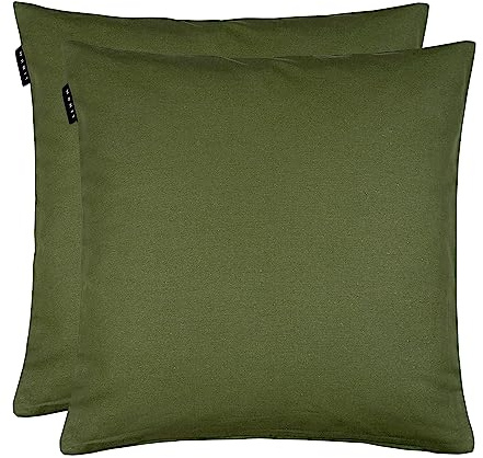 LINUM Annabell Elegant Kissenhülle 50x50 cm 2er-Pack, 100% Baumwolle, Maschinenwaschbar, Dunkel Olivgrün