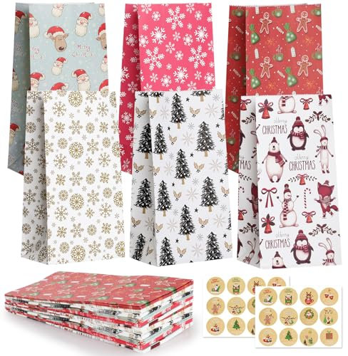 Bigqin 24 Piezas Bolsas de Regalo Navidad, Bolsas de Papel para Caramelos Regalos Navidad, Bolsas Calendario Adviento 2026 2025, DIY Calendario de Adviento para Rellenar, 23 * 12cm