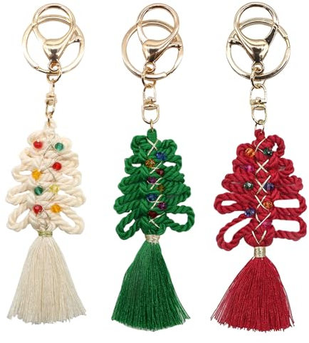 3-teiliges Weihnachtsbaumschmuck-Set, Makramee-Wandbehang, Boho-Weihnachtsschmuck, Anhänger, Winter, Weihnachten, Basteln für Schlüsselanhänger, Rucksack, Umhängetasche, Weihnachtsbaum