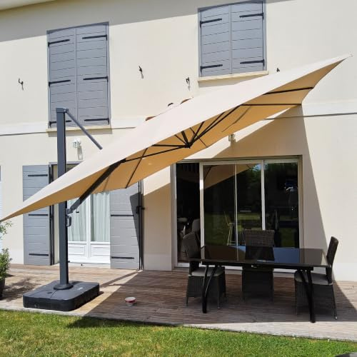 PURPLE LEAF Sonnenschirm 365 × 365 cm Eingebauter Griff Alu Groß Beige