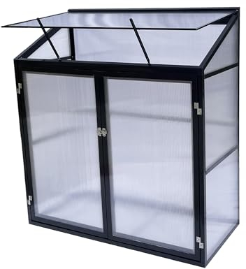 Tomatengewächshaus Aufzuchtschrank Treibhaus Frühbeet Pflanzenhaus Aluminium Beistell-Gewächshaus klein mit Rückwand 130x55X140 cm(Schwarz)