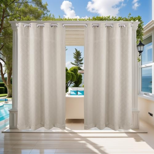 ele ELEOPTION Outdoor Vorhang Wetterfest, Outdoor Vorhänge mit Ösen, Upgrade 3D-Prägung Blickdicht Vorhang Anti-Falten UV-Schutz und Regenschutz Sichtschutz für Garten Terrasse und Balkon