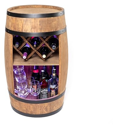 Creative COOPER fat med vinhållare – vinställ LED RGB – träfat, husbar 80 x 50 cm – rustik dekoration, barskåp, vinställ – vinskåp (mörkbrun)