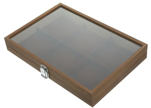 CAXUSD Holz Schmuckorganizer Mit Gittermuster Schmuckkästchen Aus Holz Klarglasdeckel Mehere Fächer Für Schmuckaufbewahrung Vintage-stil Schmucketui