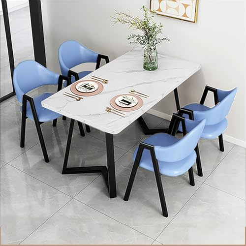 Moderner Rechteckig Esstisch Set, Platzsparender Besprechungstisch Mit 4 Stühlen, Empfangstisch Und Stuhl Set Für 4 Personen, Polsterstuhl Stuhl Mit Rückenlehne, Für Esszimmer Küche Wohnzimmer ( Color