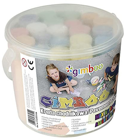 gimboo XXL Straßenmalkreiden Mix Farben/Pflasterkreide/Eimer mit 20 Kreiden/für bunten Malspaß auf Asphalt/in einem Plastikeimer/Straßen und Gehwegen