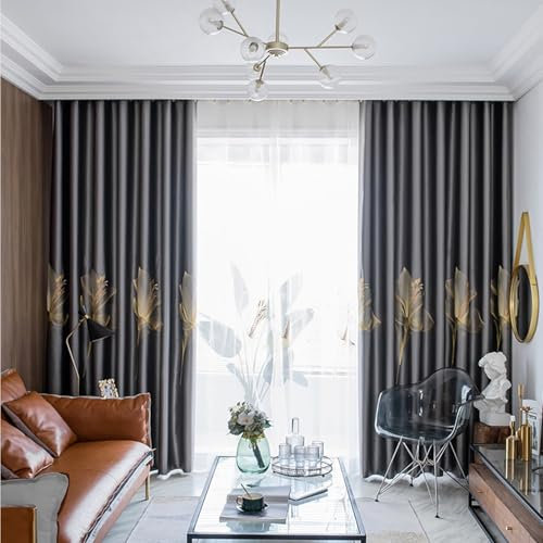Whoiy Schlafzimmer Vorhänge Grau Einfarbig mit Ösen 115 cm Länge, 3D Stickerei Verdunkelnd Gardinen Vorhang Satin Verdunklungsvorhänge für Wohnzimmer, 115x96 cm