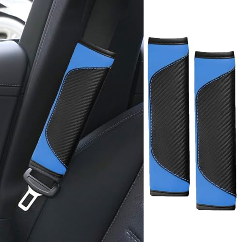 ongfuwu 2PCS Car Seat Belt Cover Pad, Soft Carbon Fiber Leather Seatbelt Shoulder Protector for a More Comfortable Driving, Universal Safety Belt Strap Cover to Protect Your Neck (Blue)