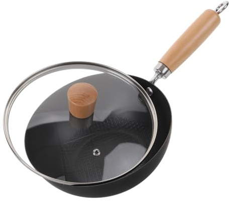 MAGICLULU Mini Wok Giapponese in Ferro Piccola Padella Antiaderente Coperchio Pentola Da Cucina Tradizionale Padella Wok Per Fornelli A Gas Essenziale Per La Cucina