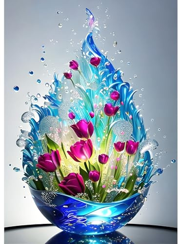 MXJSUA DIY Diamant Painting Kit, Fleurs Fantaisie 5D Dessin Art du Diamant Complet Kits, Diamond Art Kits Strass Point de Croix Painting pour Adultes Débutants Maison Décor 30X40cm