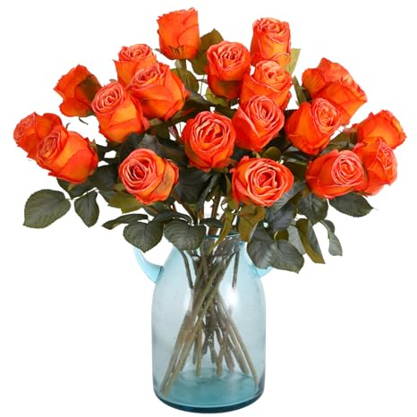 Kisflower 20 Pcs Artificial Rose Flower,Silk Blossom Rose Realistic Flower for Table Office Party Wedding Home Decor(orange,20pcs)