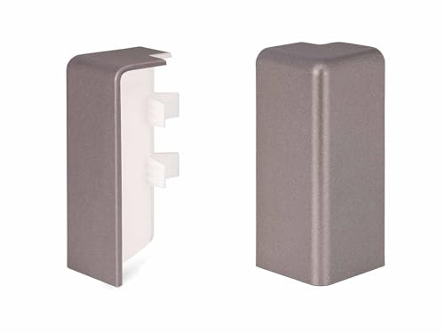 KGM Außenecken für Sockelleiste Modern Alu-Edelstahl, 16 x 58 mm, 2 Stück | Kunststoff in Alu-Edelstahl-Optik, Ecken-, Kantenschutz für Fußleisten, einfaches Aufstecken, modernes Design