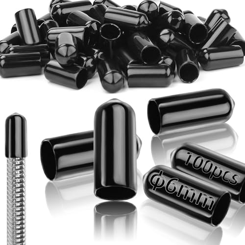 TXXATX 100 Pieces Rubber End Caps 6mm PVC Round Tube Wire Caps Black | Rubber Caps, Bottles, for 5.5-7mm Pipes, Thread Screws, Protection, Bolt Caps, Chair Leg Caps
