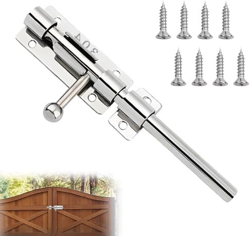Chiavistello Per Porta In Legno, Serratura Porta Inox 304 Con Foro Con 8 Viti Ispessite Catenaccio Porta Chiavistello Porta Adatto a Porte, Finestre e Recinzioni (16cm)