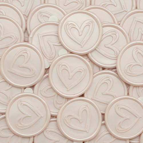 Poemluve 50Pcs Wax Seal Stickers Wedding Invitation Envelope Seal Stickers, Self Adhesive Heart Stickers Vintage for Gift Wrapping, Christmas, Parties, Birthday Cards (Blush Pink)
