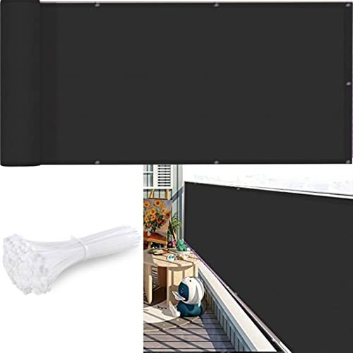Brise-vue pour balcon et appartement - 100 x 600 cm - Anti-regard, coupe-vent, anti-ultraviolets - Avec attaches et œillets - Noir