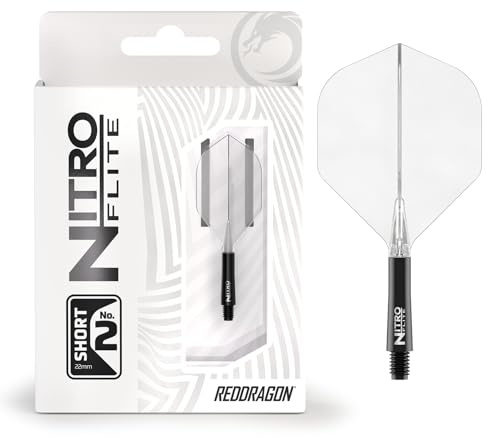 RED DRAGON Darts – Integrerad Flyg & Axel System – No.2 Form och design – Svart & Rensa Färg, Kort Längd