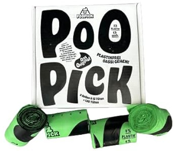 PooPick Hundekotbeutel biologisch abbaubar & kompostierbar aus Maisstärke – plastikfrei, auslaufsicher & extra reißfest – 120 Hundekotbeutel auf Rolle, OK-compost-HOME zertifiziert