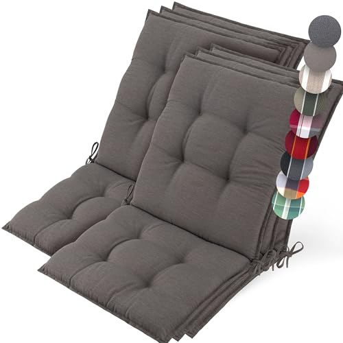 Beautissu 6er Set Premium Niedriglehner Auflage Gartenstuhl rutschfest | 100x50cm 8cm Dick Taupe robuster Stoff Polster Befestigungsbänder UV-Lichtechtheit 5 Gartenstuhlauflage Robust Sun-NL
