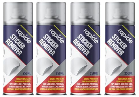 MIXEL Sticker Remover Spray, Adhesive Remover Spray, Multi-Surface Compatibility, Remove Sticky Labels Chewing Gum, Masking Tape, Gel, Price Tags 250ml (Pack of 4)