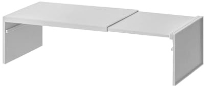 Schrankregal, erweiterbar, platzsparend, stapelbar, Organizer, mehrlagiges Aufbewahrungsregal, rutschfestes Schwerlastregal, ideal für Küche, Speisekammer und Schrank, Weiß, Grau