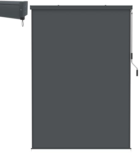 XMTECH Senkrechtmarkise 180x250cm - Vertikalmarkise mit Handkurbel für Balkon & Terrasse - Wasserdicht, Sonnenschutz, Sichtschutz & Windschutz - Aluminium-Rahmen inkl. Montageset - Anthrazit