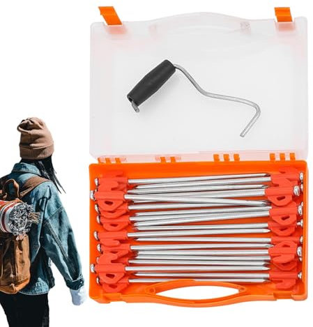 Tältspikar, tältinsatser – jordningsinsatser med PEG-borttagare, förvaringsfall – utomhusstål utan rost förlängd förtjockade förstärkta naglar 20 x för, trädgård, terrass, baldakin, vandring