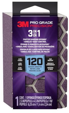 3M Pro Grade Precision 2.5 in. x 4.5 in. x 1 in. 120 Grit Medium 3-in-1 Sanding Sponge - 1 Each