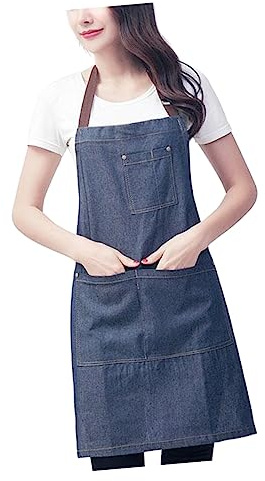Ciieeo Jeans Schürze Zum Aufhängen Am Hals Kochlätzchen Aus Denim Mit Taschen Verstellbare Arbeitsschürze Aus Robustem Baumwolle Für Küche