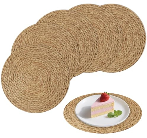 wiipara Runde Platzsets aus Rohrkolben (30cm), 6er Set Tischuntersetzer Tischsets Abwaschbar, Handgemachte Platzdeckchen Rund Natur für Esstisch, Küche, Boho Heimdeko, Bauernhausstil