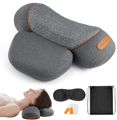 Feelhap Masseur Cervical avec Chauffage,Masseur Cervical 3-En-1 Coussin de Massage Cervical avec Traction,Massage et Chaleur,Massage Dos et Cou Épaules avec Chauffage pour Aide au Sommeil (Gris Foncé)